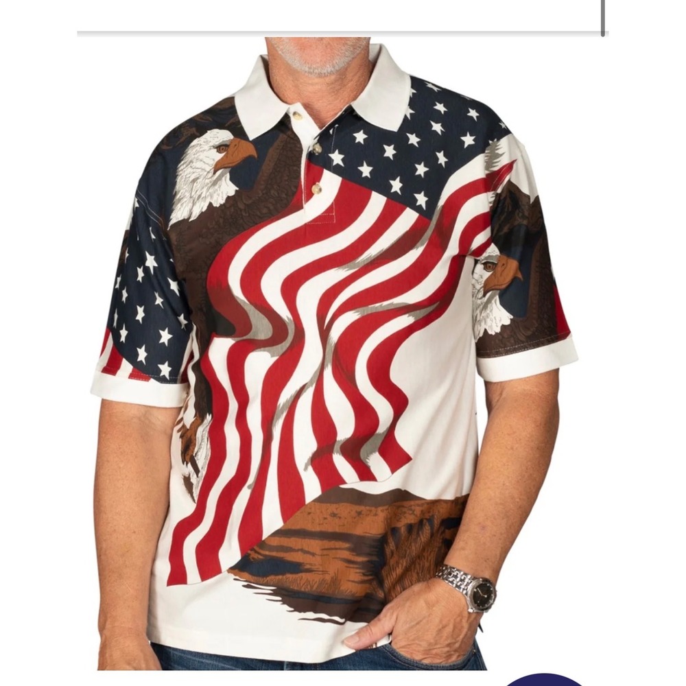 American Summer Polo Shirt Men XXL Multicolor American Flag Eagle All Over Print